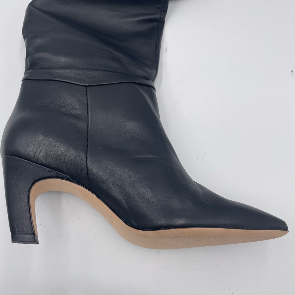 Everlane Black Leather Knee High Pull On Banana Heel Boot in Size 10 - Picture 8 of 13